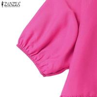 ZANZEA-Vestidos informales de manga corta abombada para vacaciones, Vestidos escalonados, batas elegantes de Color sólido con cuello en V, vestido Maxi de verano 2025 - details 8