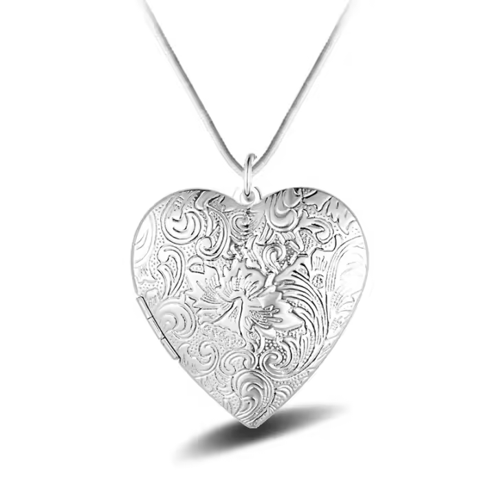 Collar de plata de ley  con marco de corazón, colgante, se puede cargar con foto, regalo de joyería DIY - 1