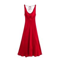 Elegante Vestido Rojo sin Mangas 2025 Cuello Redondo, Detalle de Lazo en la Espalda, Silueta Larga y Fluyente - details 1