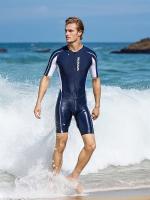 Traje de neopreno de manga corta con cremallera frontal para hombre, con bloques de color, protección solar y secado rápido - details 4