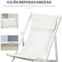 2 Tumbonas Plegables  Aluminio Tumbonas  Jardín  Respaldo Regulable en 5 Posiciones Reposacabezas  Terraza Patio Exterior 58x965x915 cm Blanco - details 5