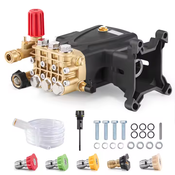 SucceBuy Bomba de lavado a presión, émbolo triple horizontal de eje de 1", 4000 PSI, 4.0GPM, 5 boquillas, compatible con Simpson - 1