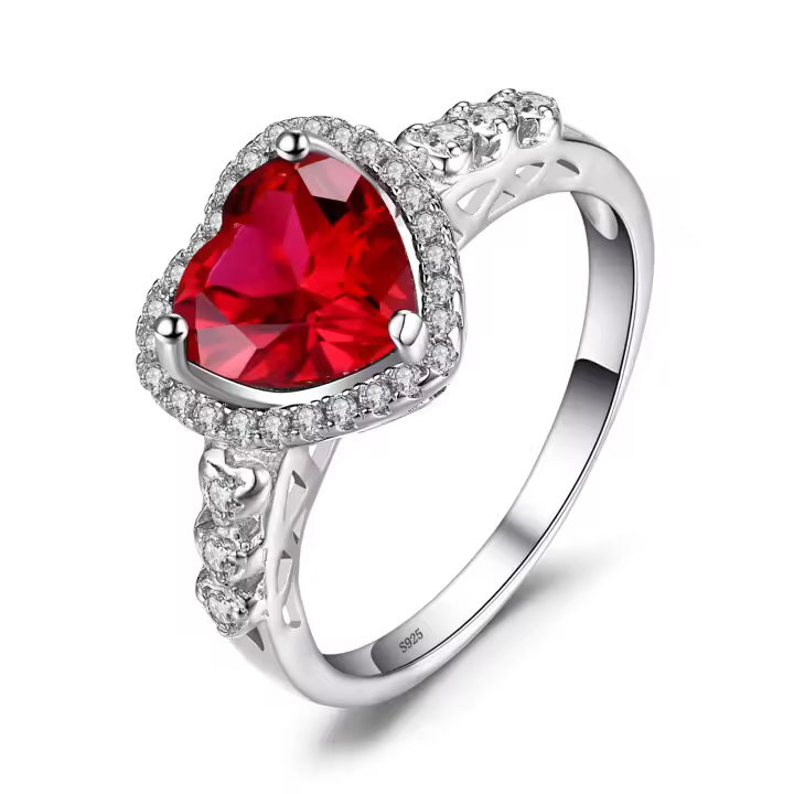 Anillo de Plata de Ley 925 with Rojo Rubí, joyería de Piedras preciosas, Corazón, Amor, 2.5ct - 1