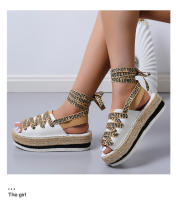 2025 ¡Novedades transfronterizas! Sandalias de plataforma de talla grande para mujer, correa de tobillo, cuerda de cáñamo, plataforma de Punta abierta, zapatos de mujer romanos Casuales - details 11