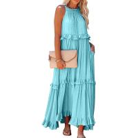 Vestido De Camisola Para Mujer Estilo Europeo Y Americano Verano Nuevo Con Aros Largo Y Volante Sin Mangas Cuello En V Vestido Largo - details 8