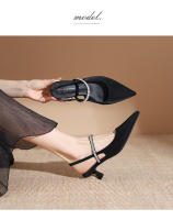 Zapatos clásicos y versátiles de una sola pieza con tacón de aguja negro estilo francés - details 8