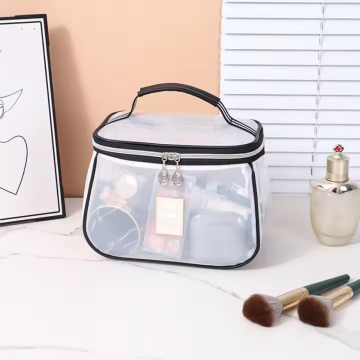 Bolsa de cosméticos de PVC transparente a la moda, bolsa de maquillaje transparente de mano impermeable, organizador de almacenamiento de artículos de tocador de gran capacidad de PVC para ducha - 1