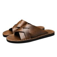 Zapatillas planas de cuero para hombre de verano, sandalias deslizantes, suelas finas, estilo Retro, antideslizantes, transpirables, cómodas - details 0