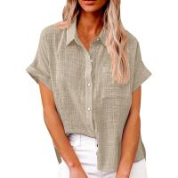 Camisa Simple y a la Moda para Mujer Algodón y Lino Informales, Clásicas con Manga Corta y Borlas - details 13