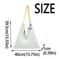 Bolso de hombro elegante de verano con patrón de rayas, bolso tejido informal a la moda, correa no ajustable con colgante, bolsos de viaje para mujer - details 0