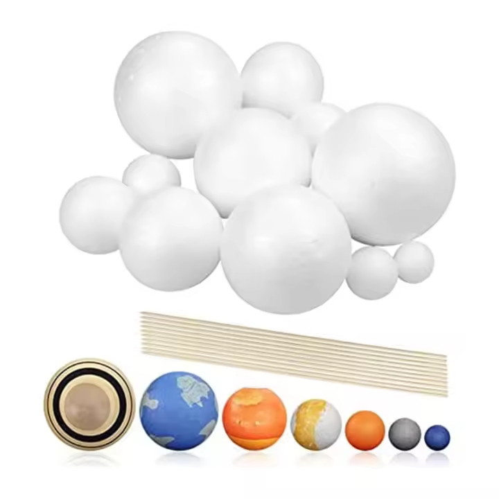 Kit de proyecto de Sistema Solar, manualidades de modelo planetario, 14 bolas de esferas de poliestireno de tamaño mixto para proyectos de ciencia escolar - 1