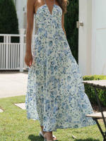 Nueva moda mujer vestido largo elegante sin mangas con cuello Halter vestido Floral vestido de verano gran oferta S-XL - details 16