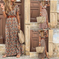 Vestido Bohemio de Verano 2024 para Mujer Cuello en V Floral con Cinturón - details 1