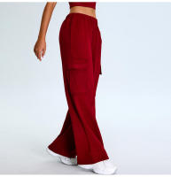 Otoño Invierno nuevo Yoga mujeres elástico de cintura alta pierna recta deportes Casual acampanado Cargo Fitness pantalones largos - details 15