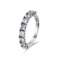 Anillo de circón con corona geométrica Simple de Plata de Ley 925 brillante, regalo de moda para fiesta de citas y boda para mujeres y niñas - details 0