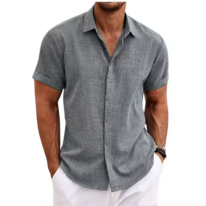 Camisa de manga corta de alta calidad para hombre o hombre, estilo casual, adecuada para playas, verano, bodas. - 1