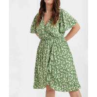 2025 vestido floral adelgazante con cintura elástica y cuello en V para mujer, nuevo superventas - details 5