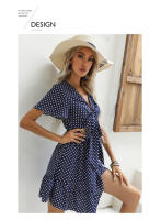 Nuevo vestido de lunares hueco con cuello en V de verano para mujer - details 8