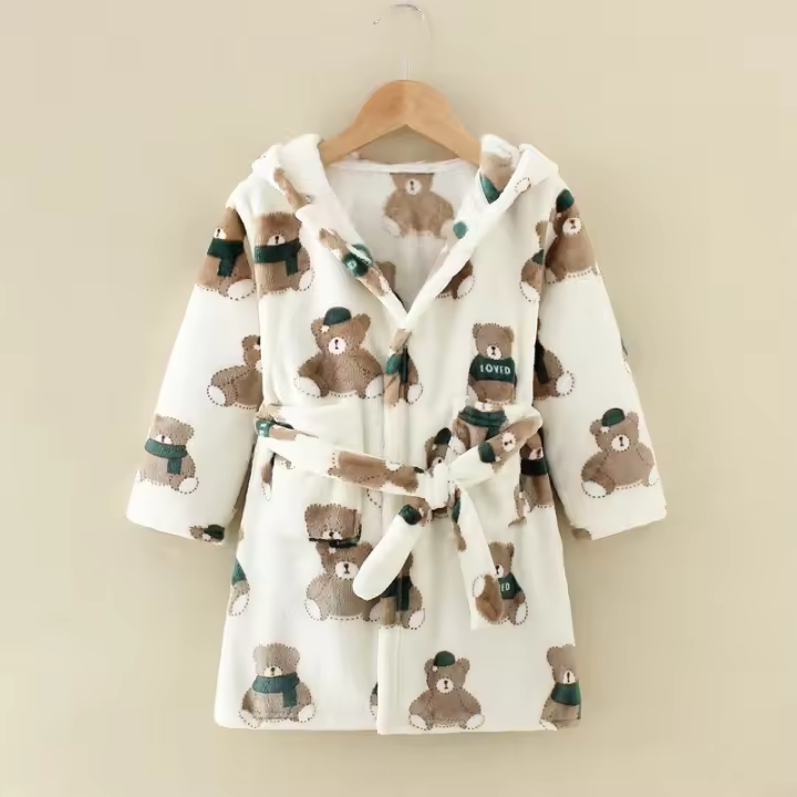 Albornoz estampado de manga larga para niñas, invierno y otoño, decoración del hogar para niños, pijamas de albornoz, dibujos animados, con capucha - 1