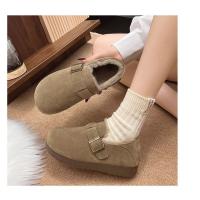 Chanclas de mujer de piel con puntera redonda para exterior Casual Suede Slippers, Otoño/Invierno 2025 - details 18