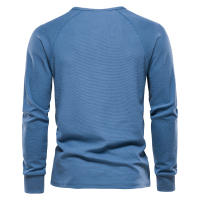 Camiseta de manga larga con cuello Henry para hombre, camisa de manga larga con diseño de gofres, color sólido, para otoño e invierno, talla europea - details 3