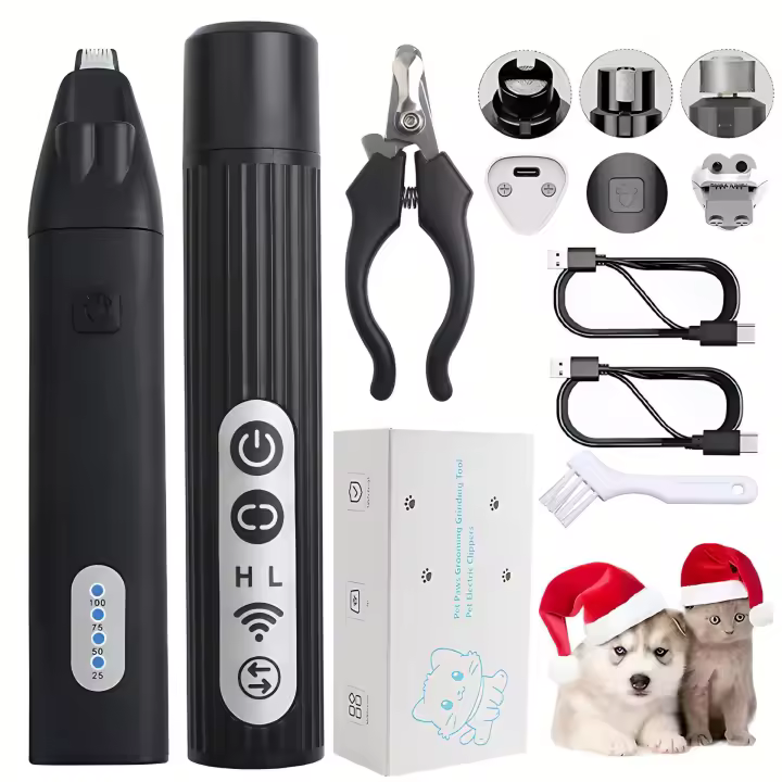 Kit de aseo para perros, cortaúñas eléctrico para perros, amoladora de uñas para perros de dirección ajustable con 3 puertos, cortaúñas para perros de poco ruido con luz, afeitadora para mascotas para perros pequeños y grandes y gatos - 1