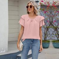 Tops elegantes de Color sólido para mujer, blusa holgada de manga corta, nueva camisa de gasa con cuello redondo para mujer - details 26