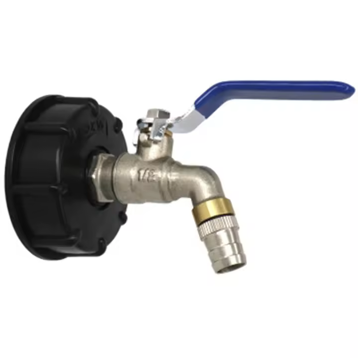 IBC-tanque de grifo de salida de bola, adaptador de drenaje de calidad alimentaria de 3/4 pulgadas, S60X6, tanque de 1000 L, contenedor de agua de lluvia, válvula de grifo de manguera de latón - 1