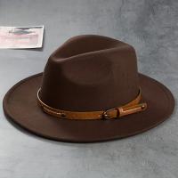 Classic British Style Fedoras Cap Simple Belt Decor Jazz Hats Solid Color Unisex Felt Hat For Women & Men - details 4