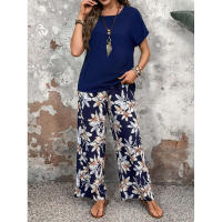 Conjunto de dos piezas nuevo de verano, jersey suelto versátil, traje informal redondo estampado para mujer - details 19