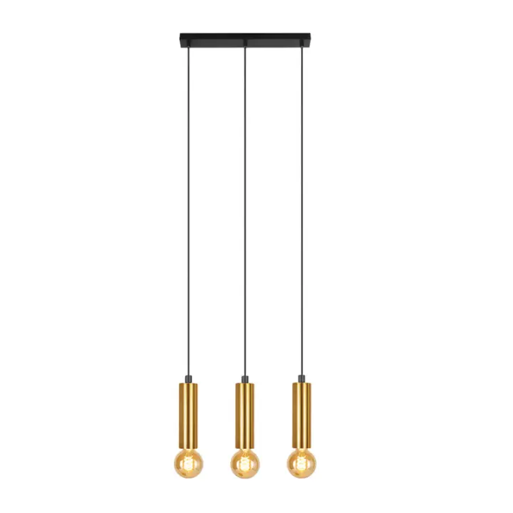CBJKTX Lámpara colgante dorada con 3 bombillas, lámpara colgante, mesa de comedor, lámpara colgante de metal industrial E27 - 1