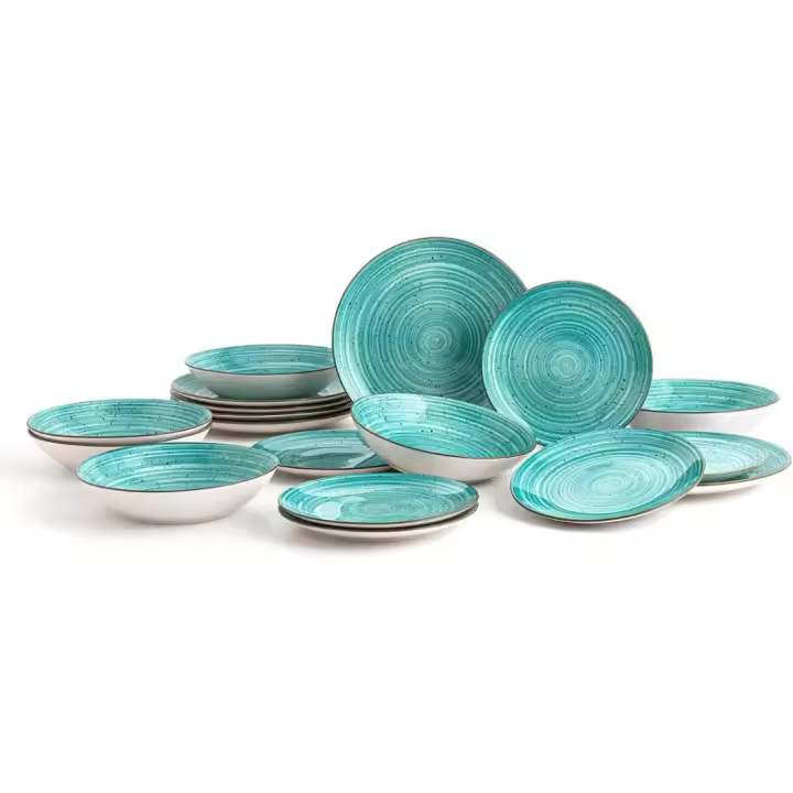 Vajilla completa moderna de porcelana de Montreal para 6 personas (18 piezas) | Platos llanos, Platos hondos, Platos postre, Color Único, Talla Estándar - 1