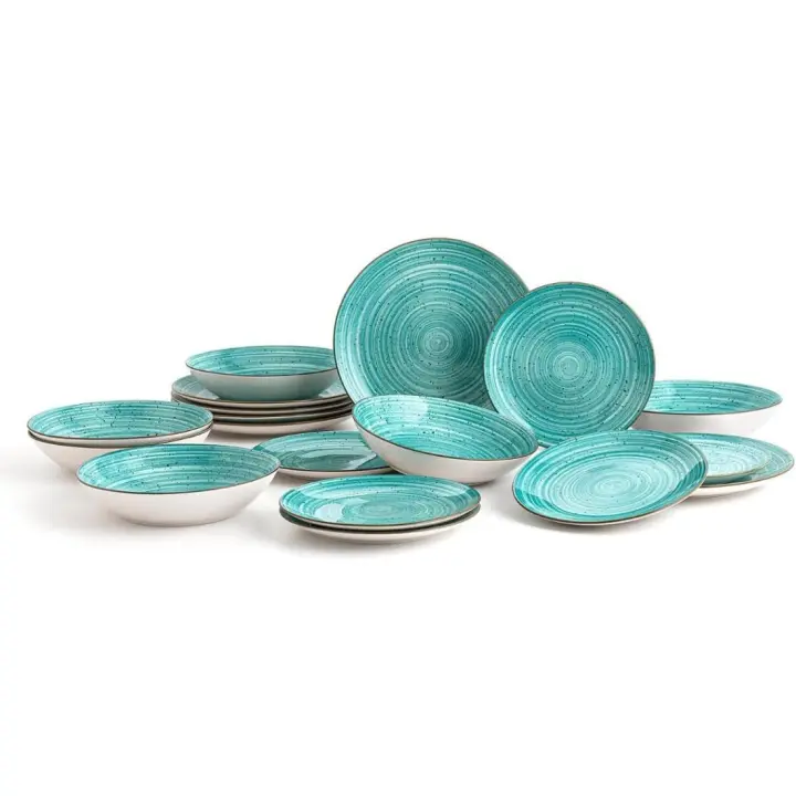 Vajilla completa moderna de porcelana de Montreal para 6 personas (18 piezas) | Platos llanos, Platos hondos, Platos postre, Color Único, Talla Estándar - 1