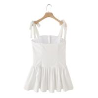 PB & ZA 2025, vestido con tirantes de color sólido con dobladillo plisado ancho, Falda corta, novedad de verano, vestido blanco pequeño para mujer - details 2