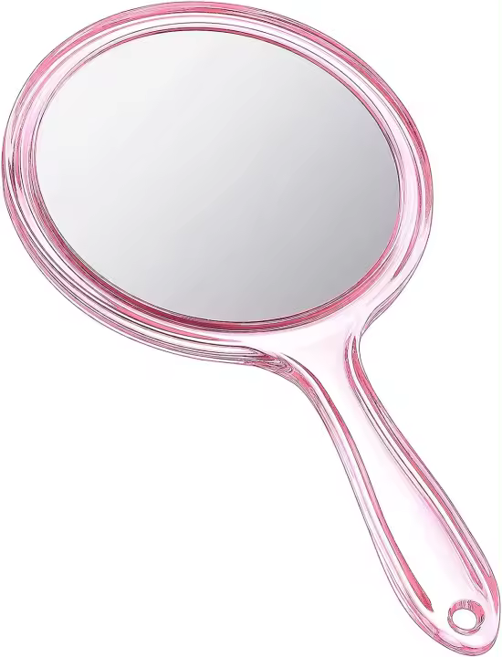 Espejo de mano de doble cara, espejo de maquillaje redondo transparente con aumento de 1X/2X - 1