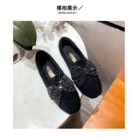 Zapatos planos de piel de visón con lazo de cristal para mujer, mocasines de algodón de felpa cálidos, cuentas de cordones de punta cuadrada, Invierno - details 26