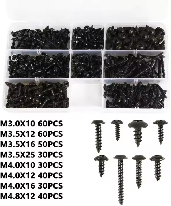 Tornillos y sujetadores, caja de tornillos autorroscantes de Screws-340pcs-Black - 1