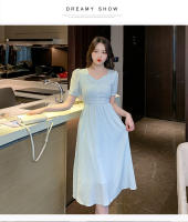 Falda larga de cintura alta para mujer, falda larga con temperamento, novedad de verano, vestido francés adelgazante, dulce y fresco, con cuello cuadrado - details 13