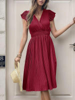 Vestido plisado de verano para mujer, manga corta, color sólido - details 18