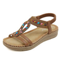 5012-8 Nuevas Sandalias Bohemias de Diamantes de Imitación 2025 Casual Cómodas de Masaje de Látex Suela Gruesa Talla Grande Zapatos Planos - details 1