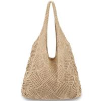 Bolso de mano tejido de punto con huecos para niña, bolso de playa informal de gran capacidad, bolso de compras de Color sólido a la moda para verano - details 1