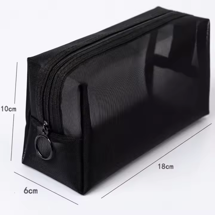 Bolsa de maquillaje de malla negra transparente para mujer, bolsa de cosméticos pequeña y grande, bolsas de almacenamiento portátiles, artículos de tocador de viaje, bolsa organizadora de toallas - 1
