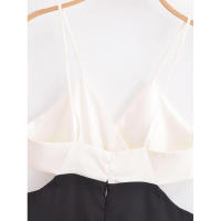 Vestidos de fiesta sin espalda midi con corte en A en contraste blanco y negro, vestido corto con cuello en V y tirantes finos sexys para mujer 2025 - details 8