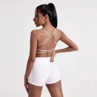 Ropa interior de Color sólido con espalda cruzada para mujer, Sujetador deportivo para Fitness, Top para Yoga, entrenamiento integral, almohadilla para el pecho, correa de espagueti, belleza - details 6