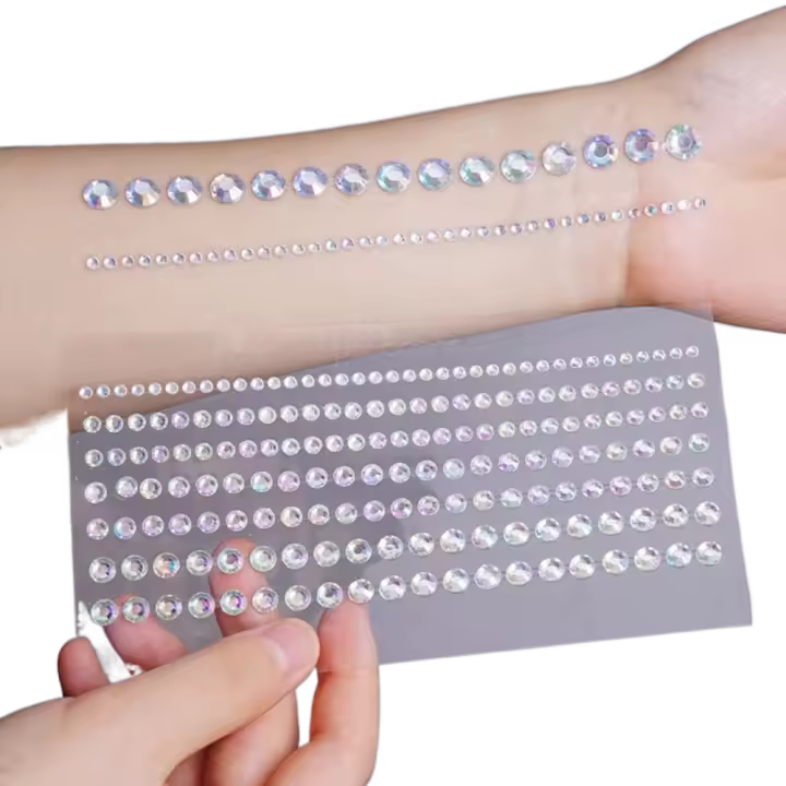 Pegatinas de joyas para el cabello, tatuaje temporal, tira larga de diamantes de imitación, adhesivo para la cara, decoración de diamantes de imitación para el cabello - 1