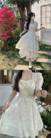 Vestido de manga corta con cuello cuadrado estilo socialité francés para mujer en verano de 2025, con cintura delgada y un sentido de princesa - details 3