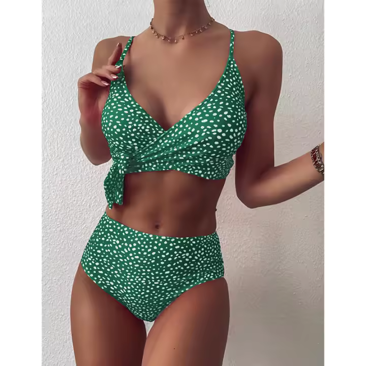Bikini lunar azul para mujer, traje de baño sexy brasileño con cordones de cintura alta, conjunto de bikini 2025 - 1