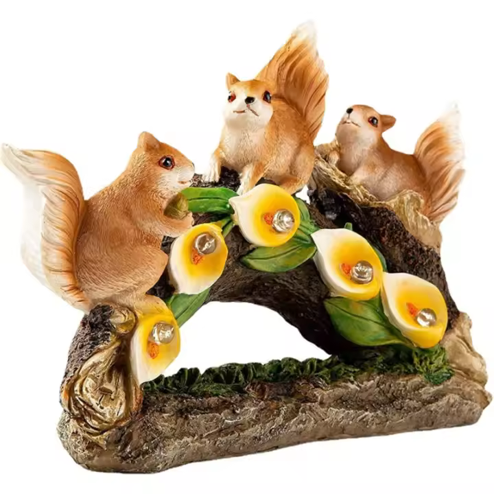 Estatuas Ardillas para Jardín con Luz Solar LED, Decoración Exterior para Terraza/Césped/Balcón, Incluye Suculentas Artificiales, Autonomía 6 Horas, Regalo Original para Madres/San Valentín/Navidad - 1