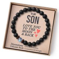 pulsera de piedra volcánica para hombre y mujer, brazalete de cuerda elástica, regalo para el Día del Padre, piedra lunar volcánica,Pulsera de regalo del Día de la Madre - details 16