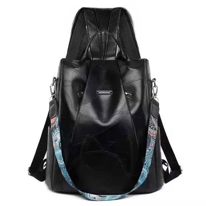 Mochila de Cuero Suave Casual para Mujeres Impermeable, Resistente al Desgaste, Antirrobo con Patrones de Parche Bolsa de Hombro Grande con Lining de Dacron - 1